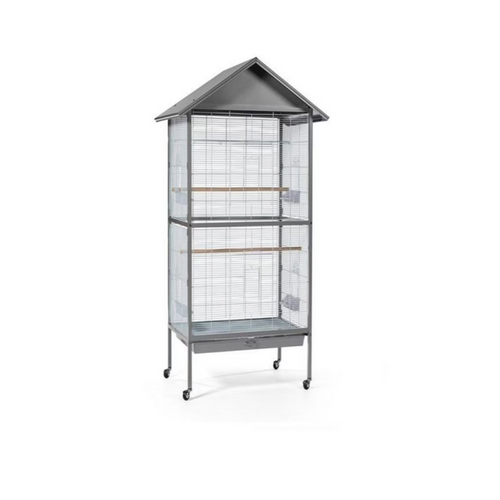 Bird cage with a clear glass front on a white background