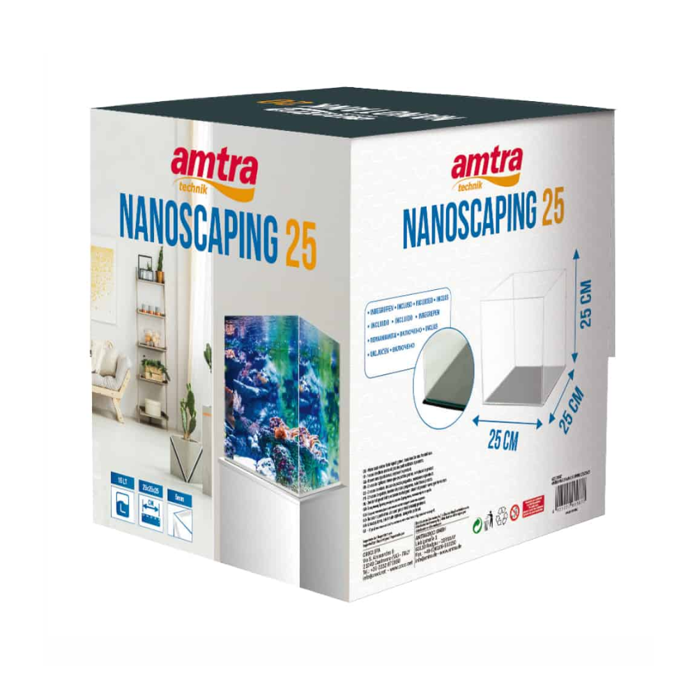 Amtra Nanoscaping 25 packaging box with aquarium image on a white background