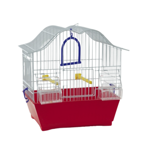 Domus Molinari Jolly Rondi Bianca bird cage with white top and colored base, 35×21×34 cm.