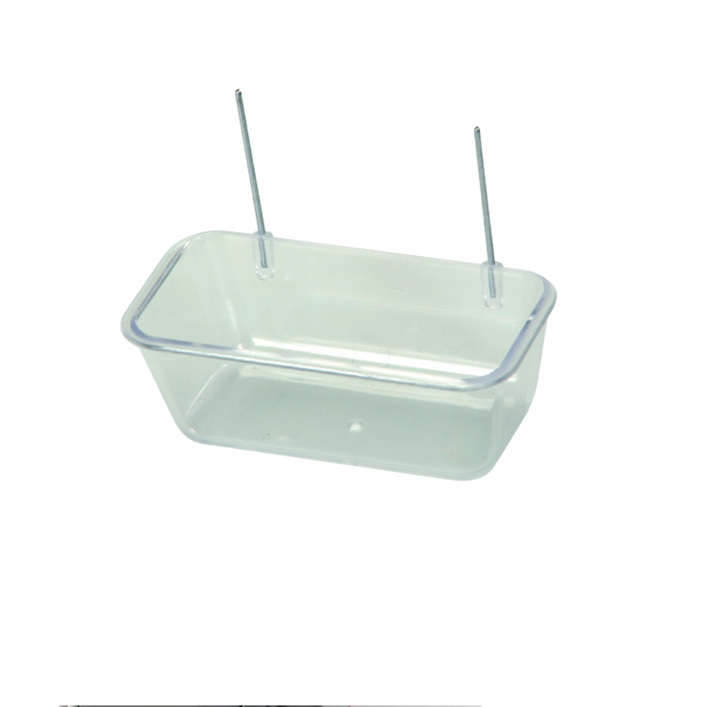 MANGIATOIA CON FERRI 8×4×3H – Plastic Bird Feeder with Metal Hooks | Easy Cage Mounting Feeder