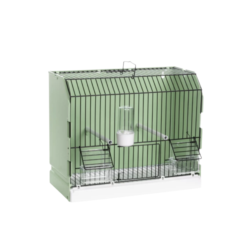 GABBIA ESP. VERDE 3PORT FRONT NER – Green-Coated Exhibition Cage | 3 Black Front Panels for Small Birds