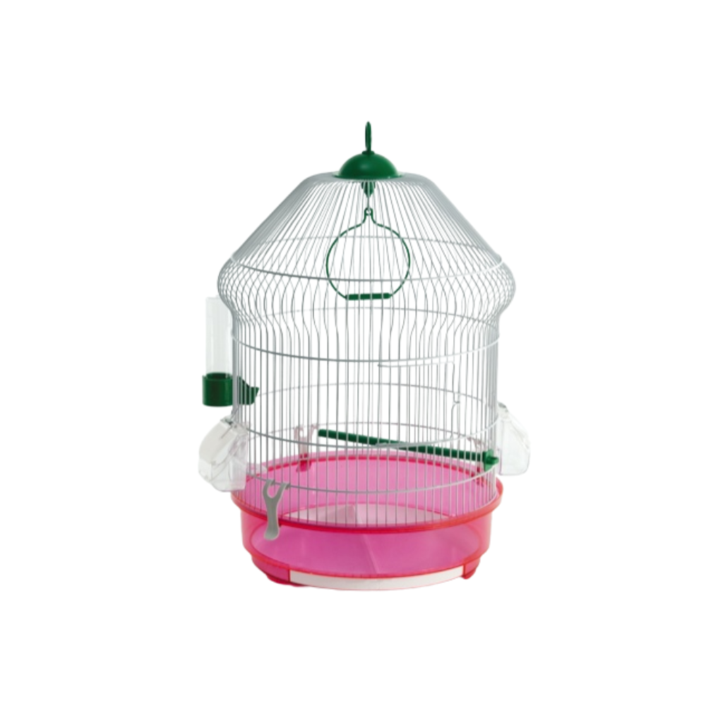 Domus Molinari Viola Bianca Bird Cage – White Round Cage with Transparent Base (Ø 35 × H 49 cm)