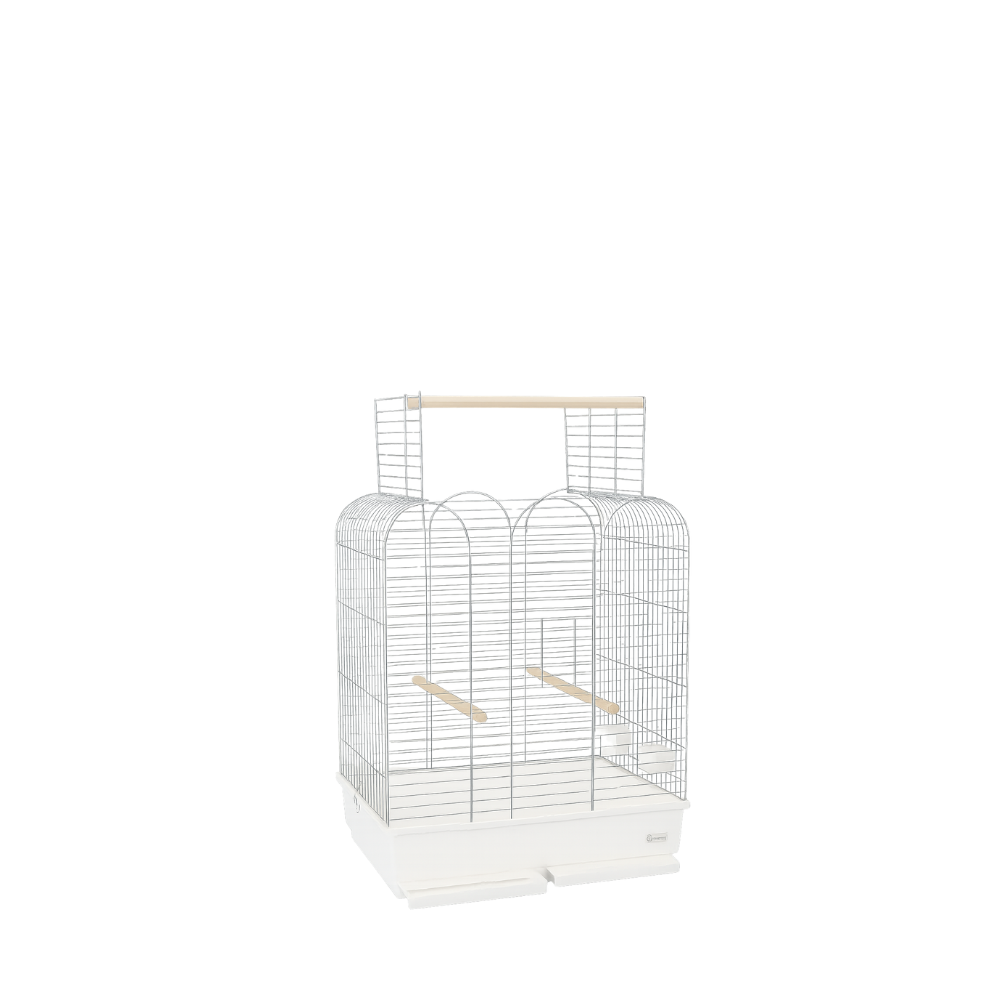 MARA ZINCATA – Zinc-Plated Bird Cage with White Base (Without Grill) | Easy-Clean Cage for Canaries & Finches