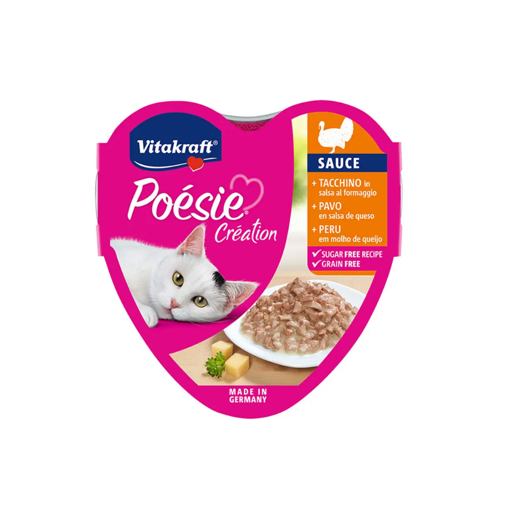 Vitakraft Poésie Création Sauce with Turkey – 85g Heart Bowl