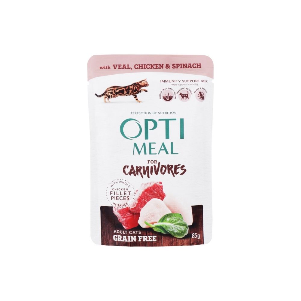 OptiMeal Cat Pouch Veal, Chicken & Spinach