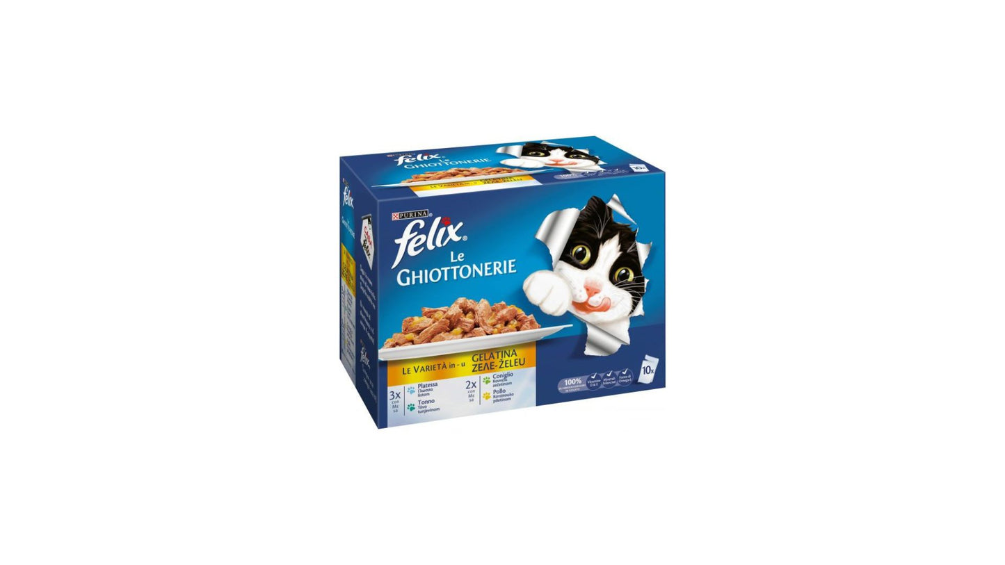 Felix Pouch Le Ghiottonerie Gatto Con Platessa, Tonno, Coniglio, Pollo x10