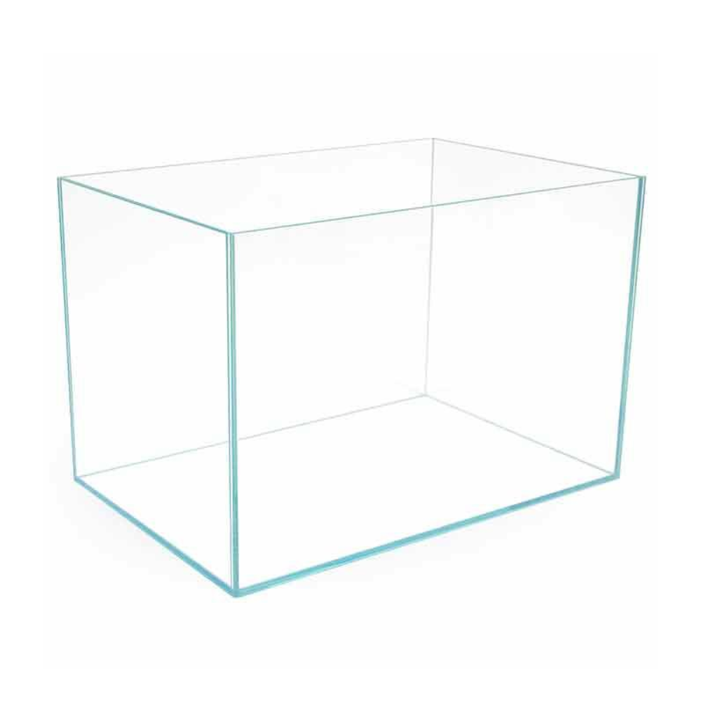 Clear glass aquarium on a white background