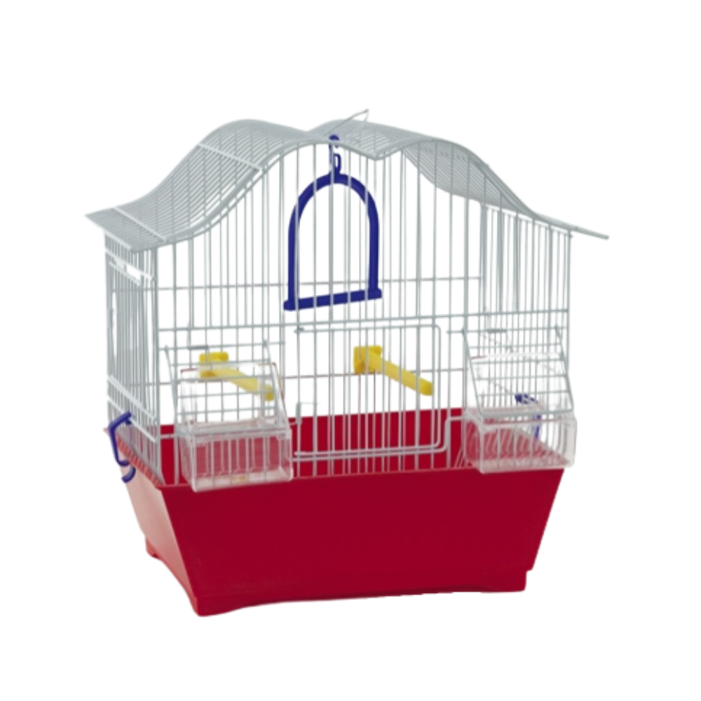 Domus Molinari Jolly Rondi Bianca bird cage with white top and colored base, 35×21×34 cm.