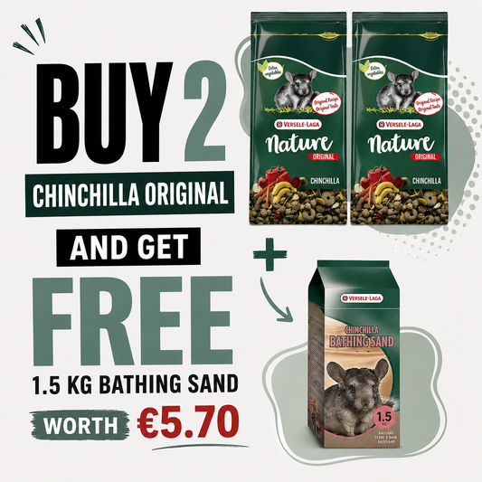 SPECIAL OFFER: Versele-Laga Nature Chinchilla Food (Buy 2) + FREE 1.5 kg Bathing Sand