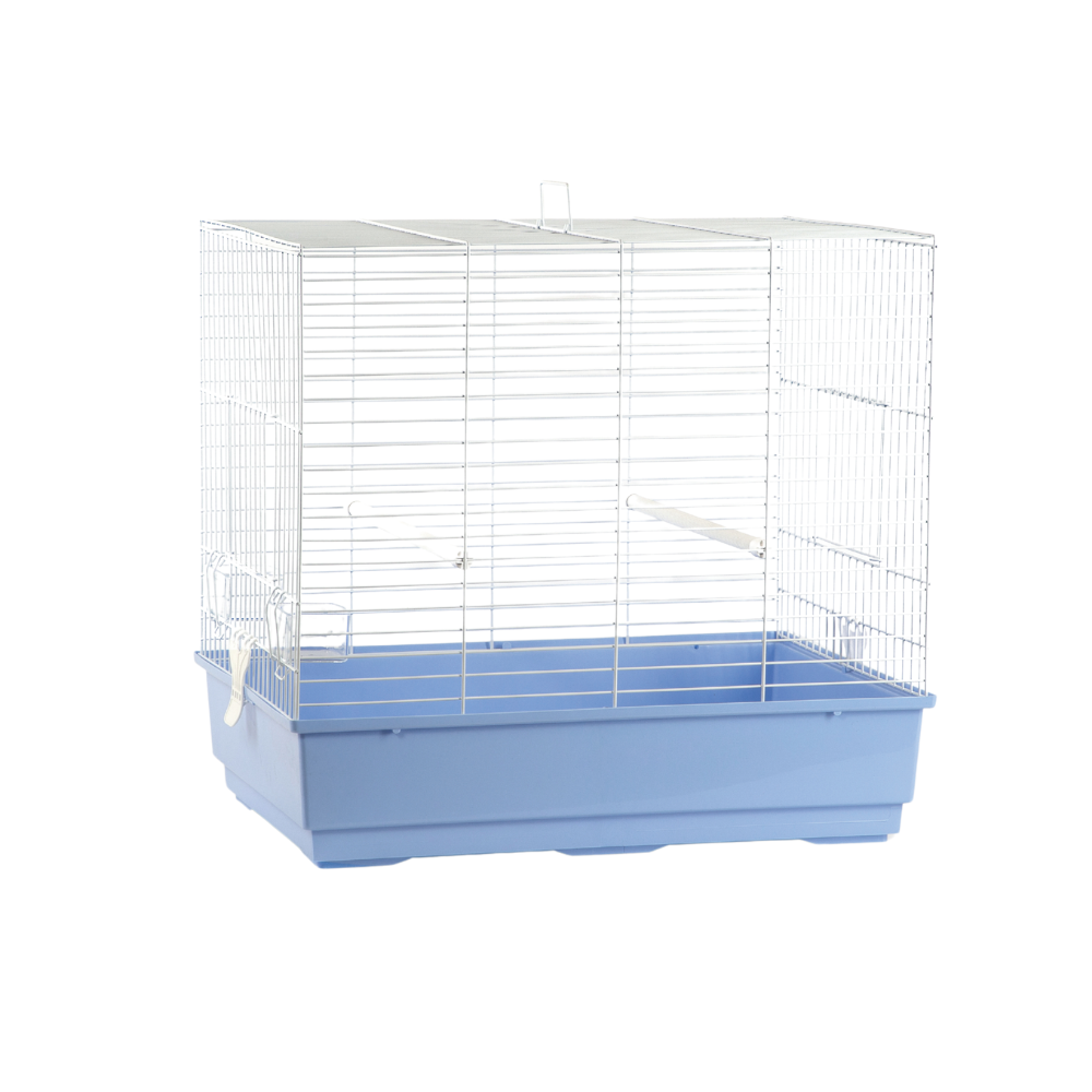CLARA BIANCA-FONDO AZZURRO – Bird Cage with Blue Base | Galvanized Wire Cage for Small Birds