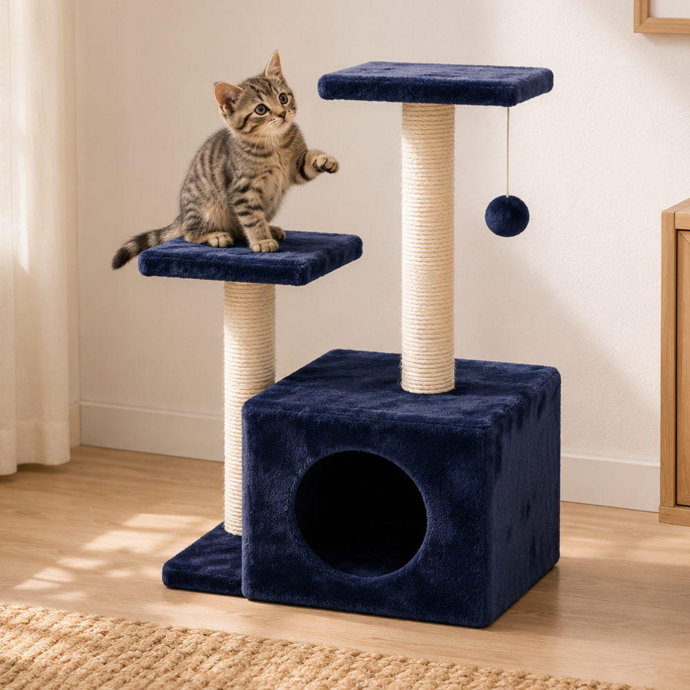 Croci Sammy Cat Tree – 60cm Compact Double Platform Sleep & Claw Station