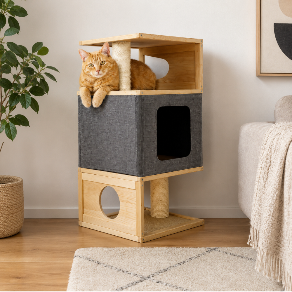 Croci Kennel Design Tower – 138cm Luxury Wooden Rocket Activity Center