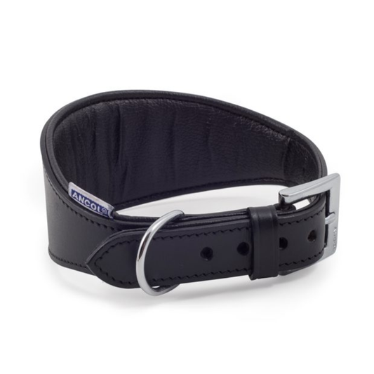 Ancol Greyhound Padded Leather Collar Black 34-43cm