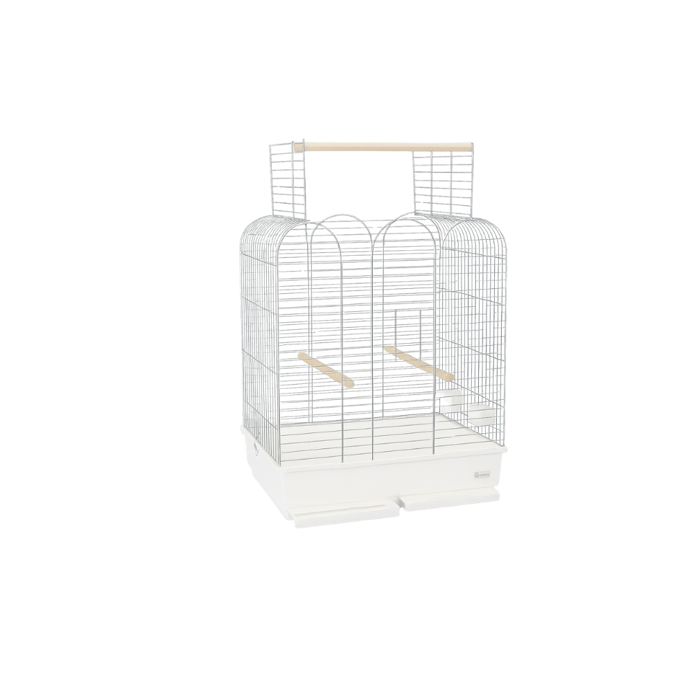 MARA ZINCATA – Zinc-Plated Bird Cage with White Base (Without Grill) | Easy-Clean Cage for Canaries &amp; Finches