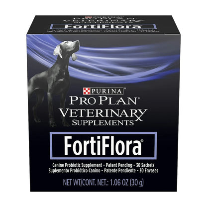 FortiFlora Dog 30 × 1 g probiotic sachets box for canine digestive health