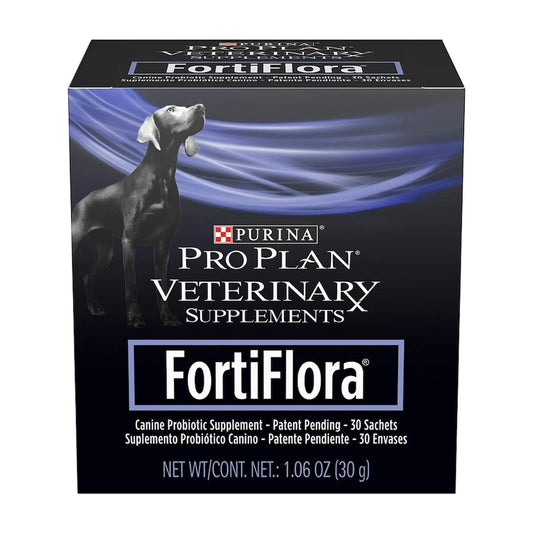 FortiFlora Dog 30 × 1 g probiotic sachets box for canine digestive health