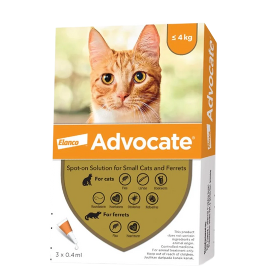 Advocate Spot-On for Small Cats & Ferrets (<4 kg) – 3 Tubes Pack